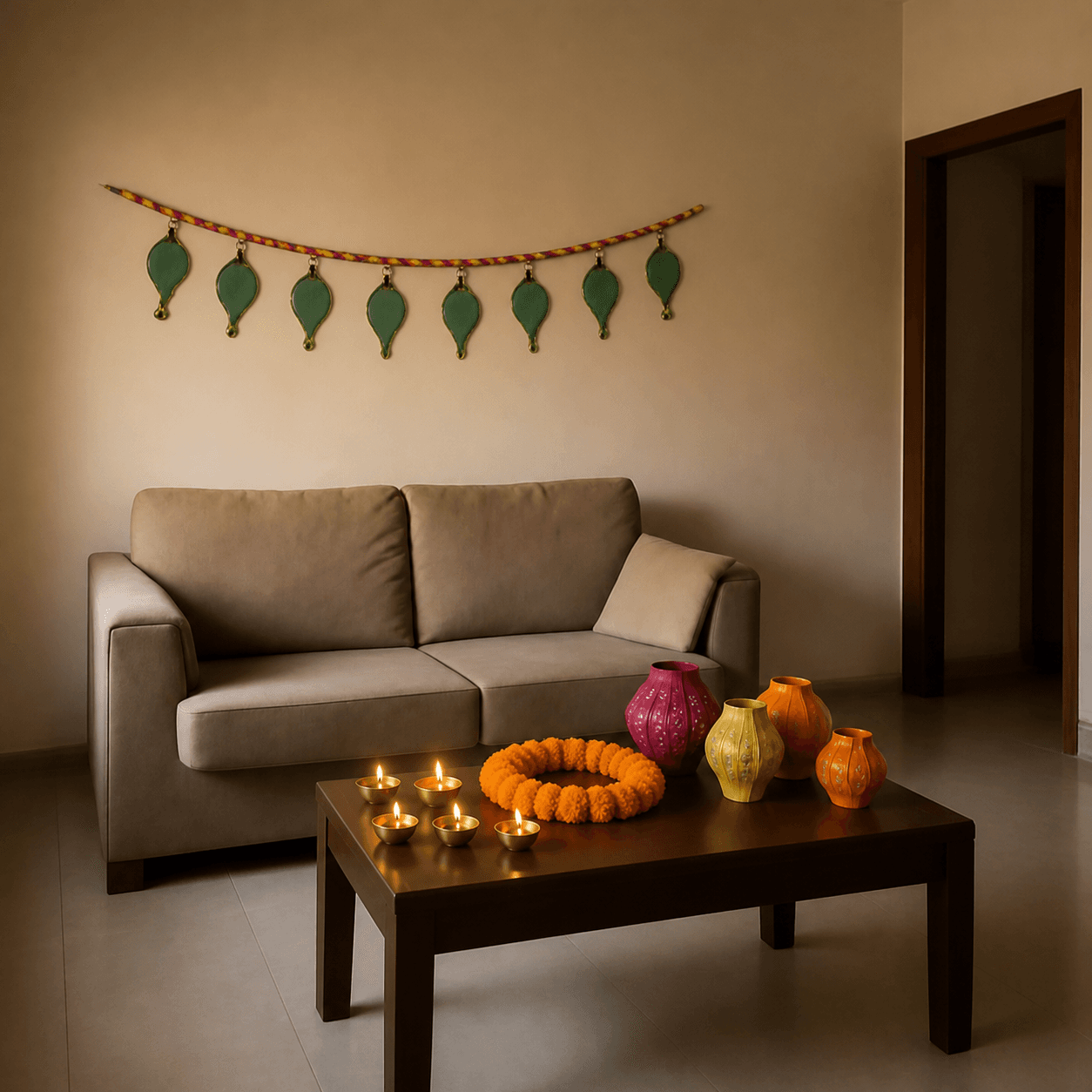 Diwali decor across the living room