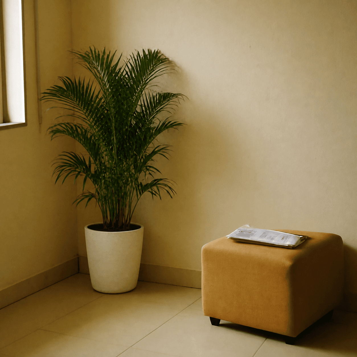 Tall plant in a living room corner